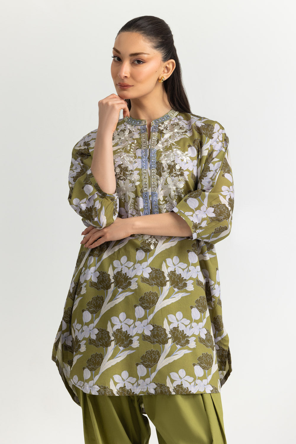 Cambric Printed Co-Ord Set With Embroidered