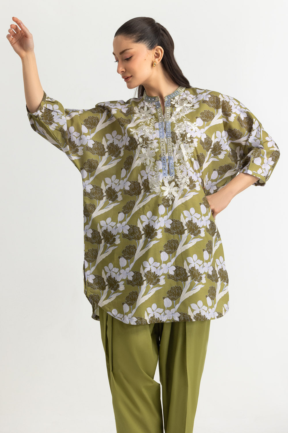 Cambric Printed Co-Ord Set With Embroidered