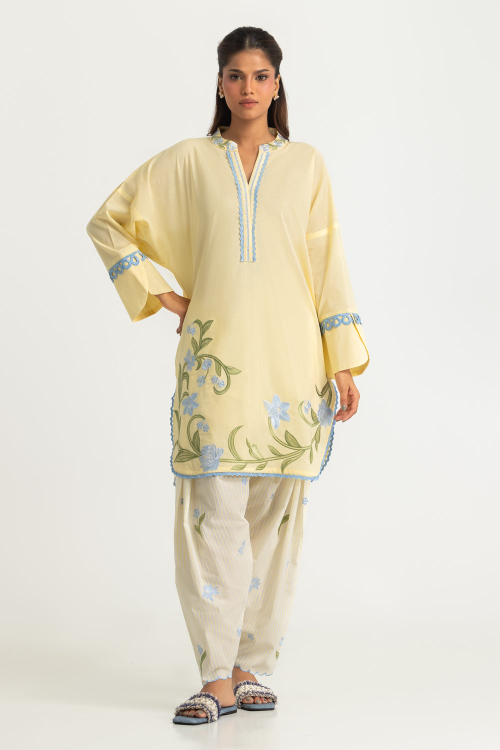 Cambric Printed Co-Ord Set With Embroidered