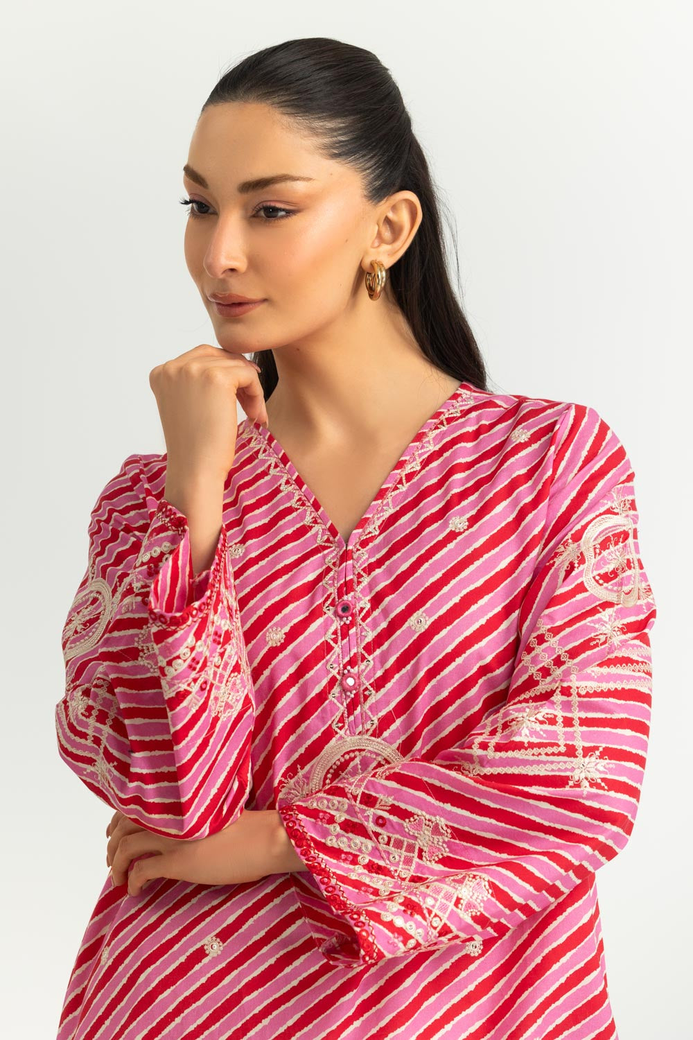 Cambric Printed Co-Ord Set With Embroidered