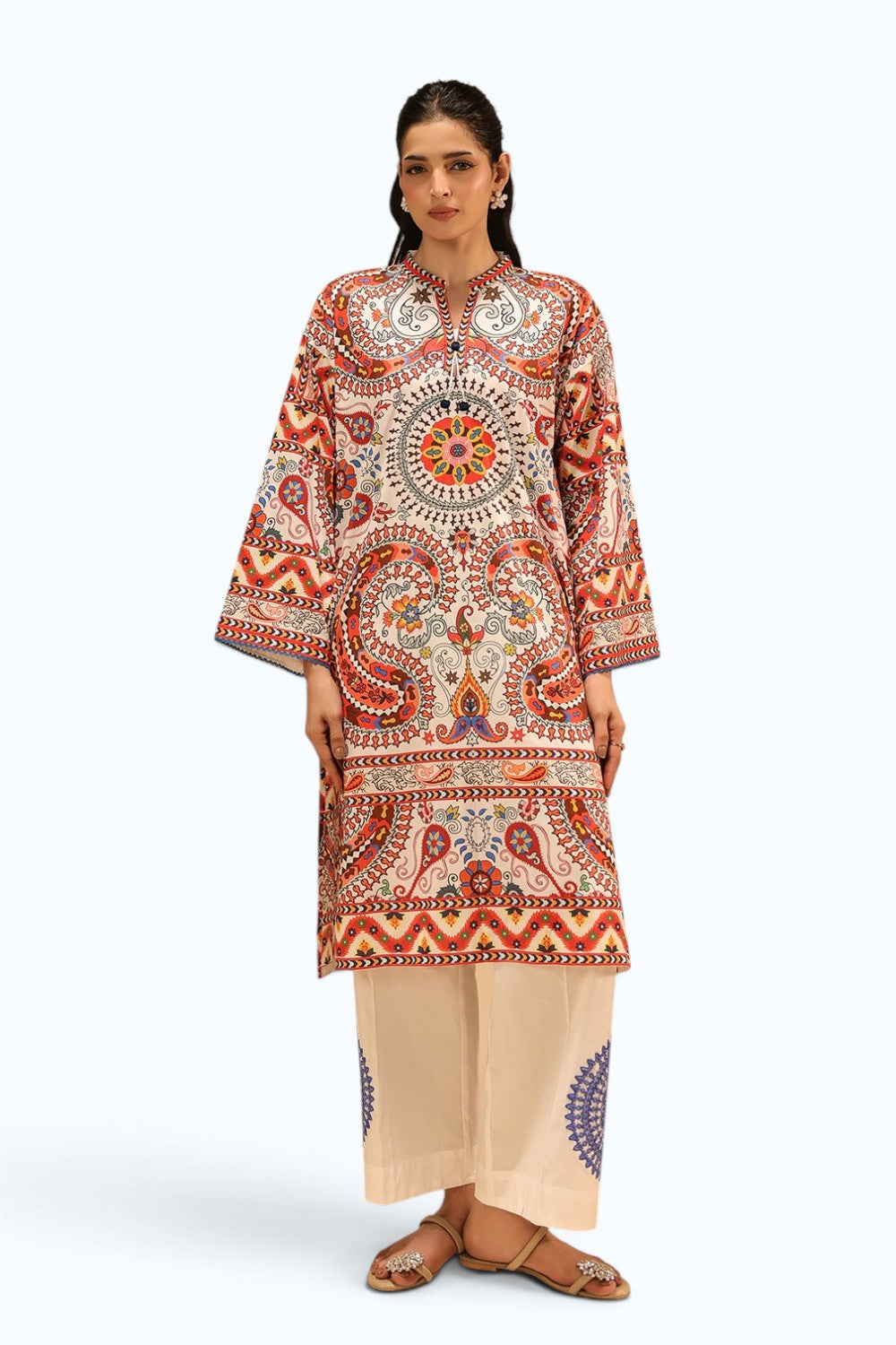 Cambric Printed Co-Ord Set With Embroidered Shirt
