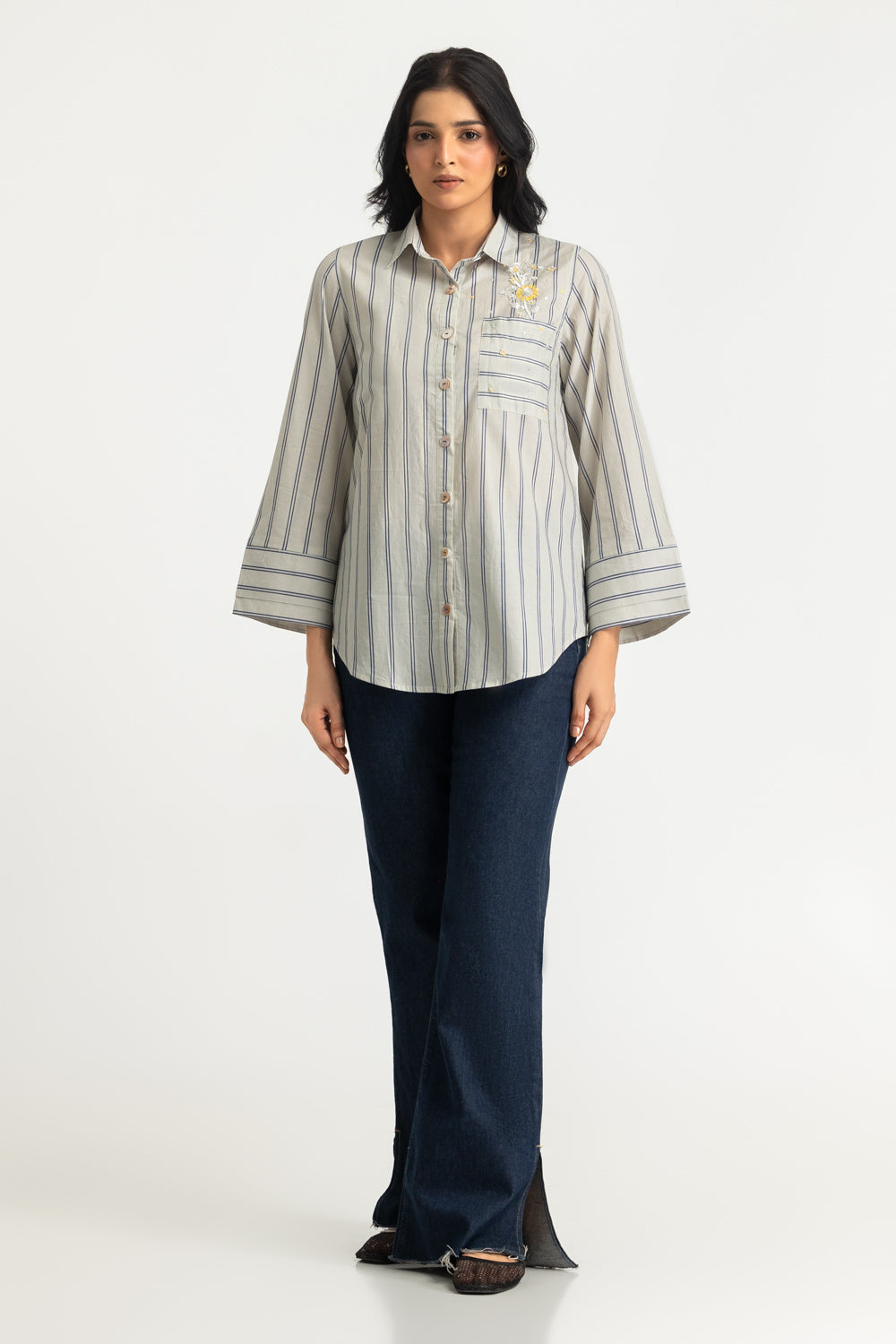 Cambric Printed Embellished Shirt