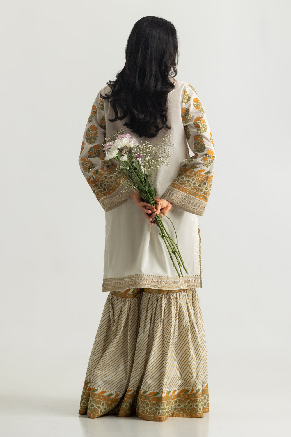 Cambric Printed Shirt And Gharara With Embroidered
