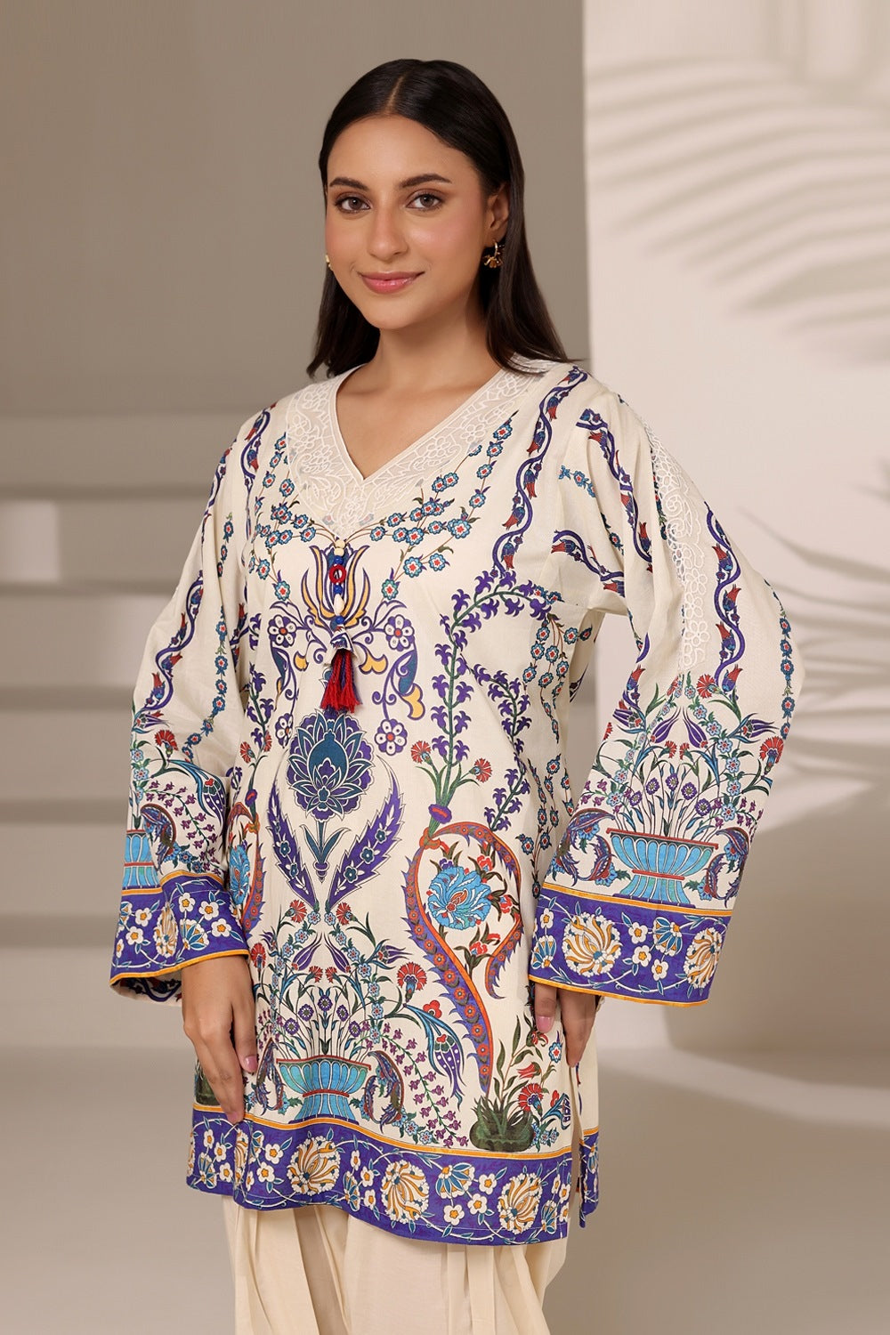 Cambric Printed Shirt And Trouser With Embroidered