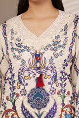 Cambric Printed Shirt And Trouser With Embroidered
