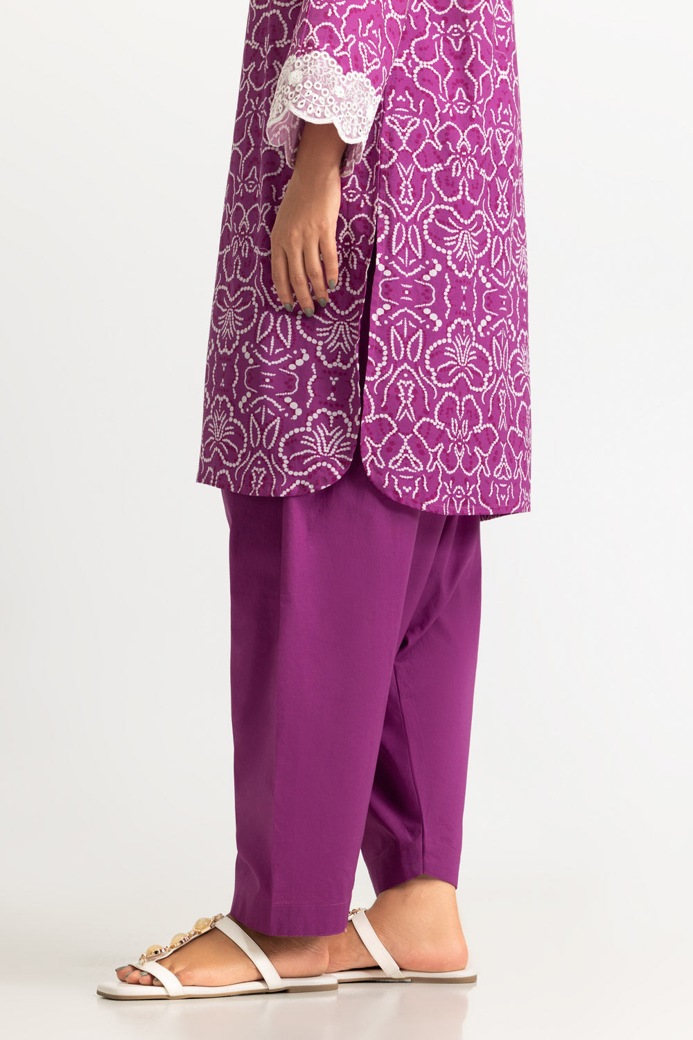 Cambric Printed Shirt With Embroidered And Dyed Shalwar