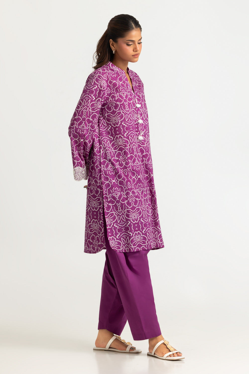 Cambric Printed Shirt With Embroidered And Dyed Shalwar