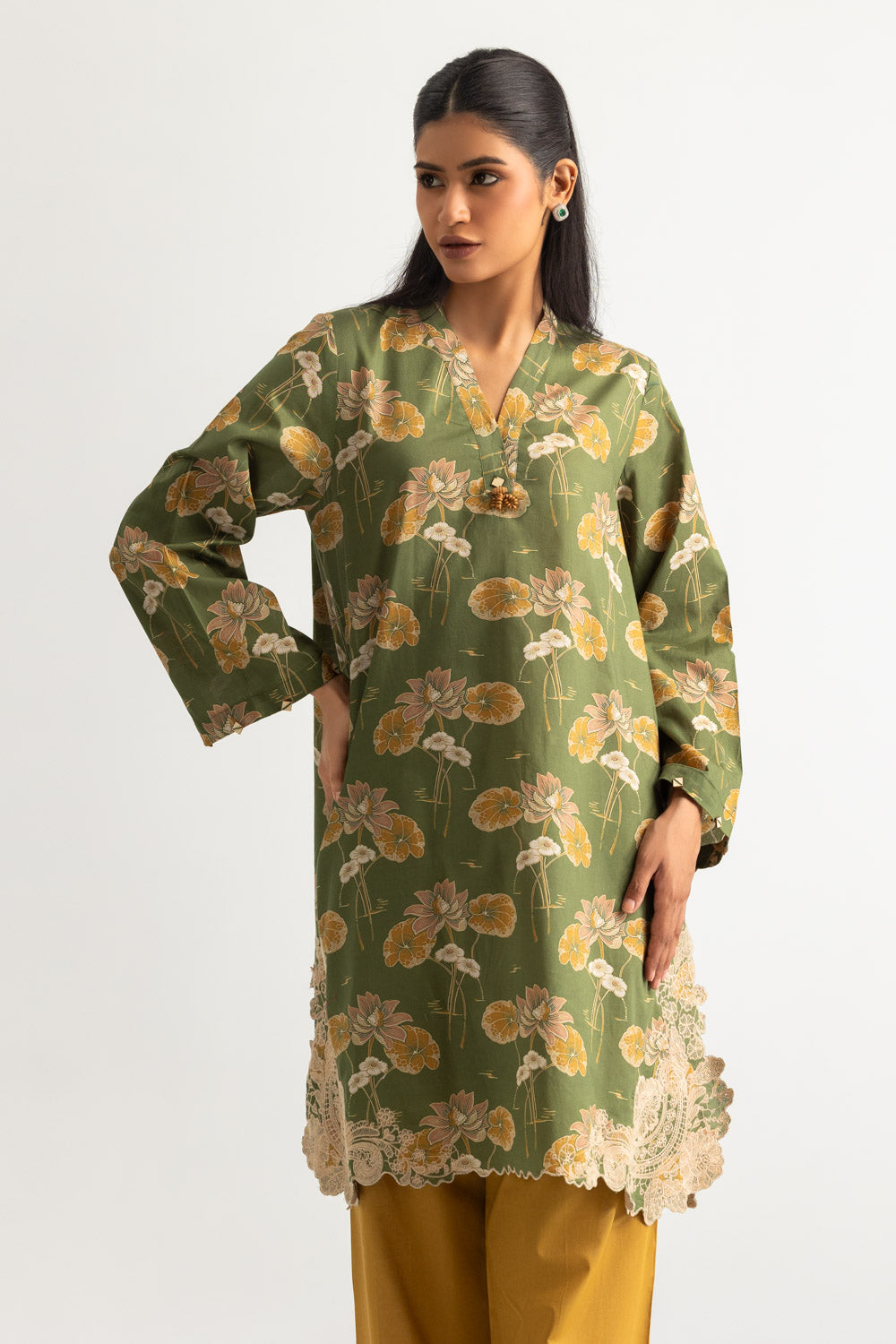 Cambric Printed Shirt With Embroidered And Dyed Trouser