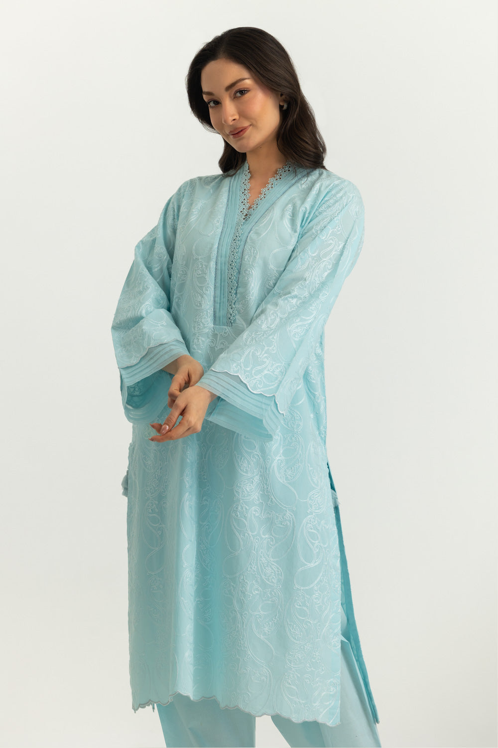 Cotton Embroidered Shirt And Dyed Shalwar
