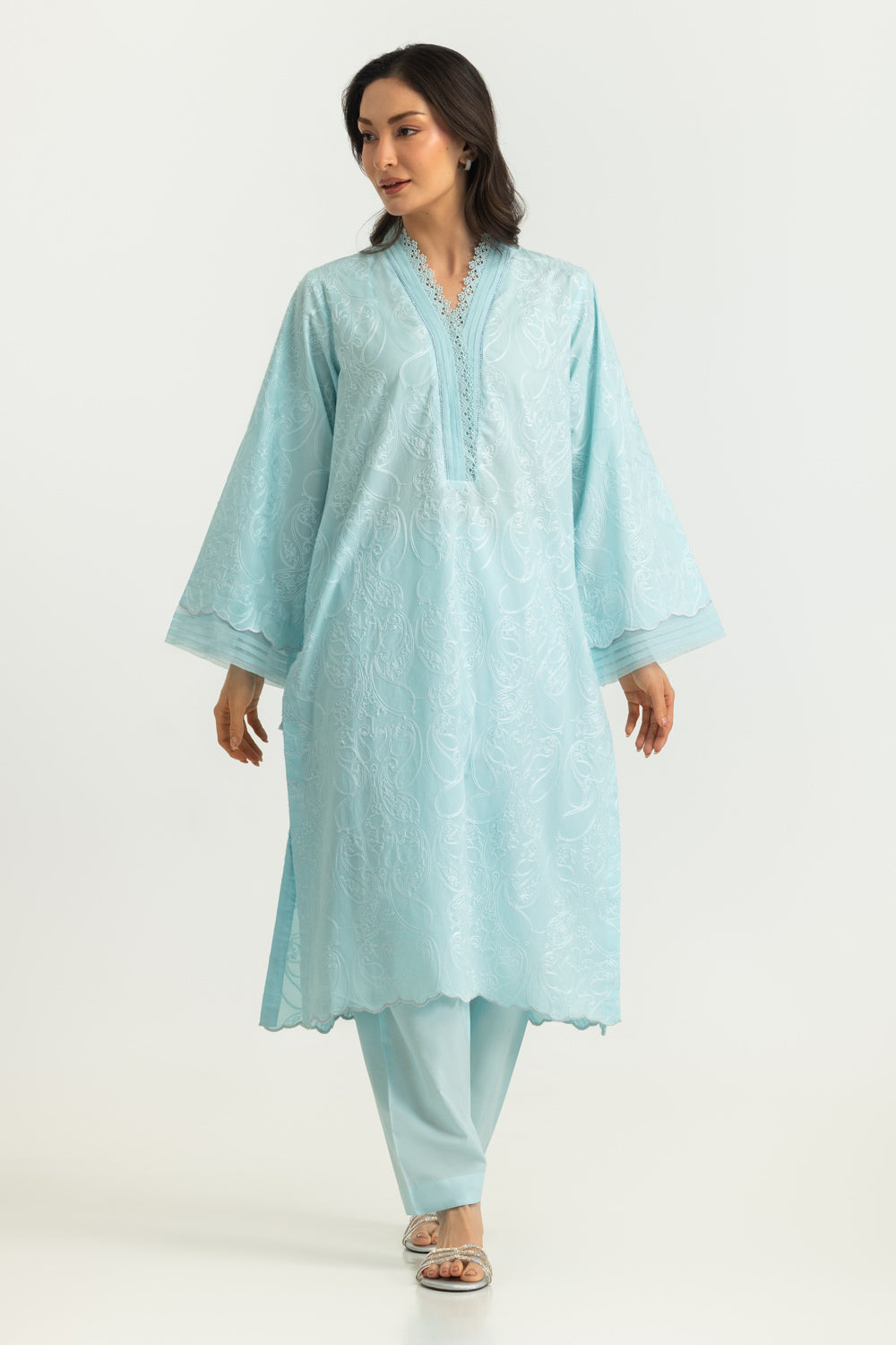 Cotton Embroidered Shirt And Dyed Shalwar