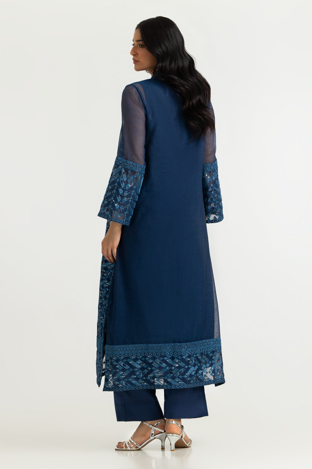 Cotton Net Embroidered Shirt And Dyed Trouser