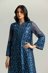 Cotton Net Embroidered Shirt And Dyed Trouser