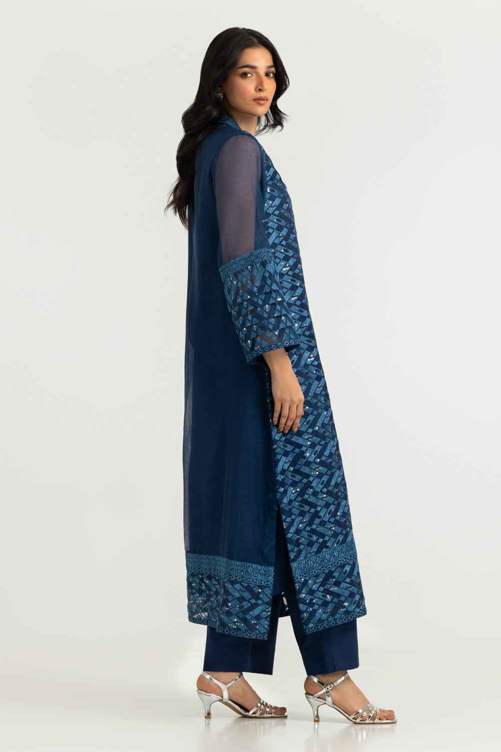 Cotton Net Embroidered Shirt And Dyed Trouser