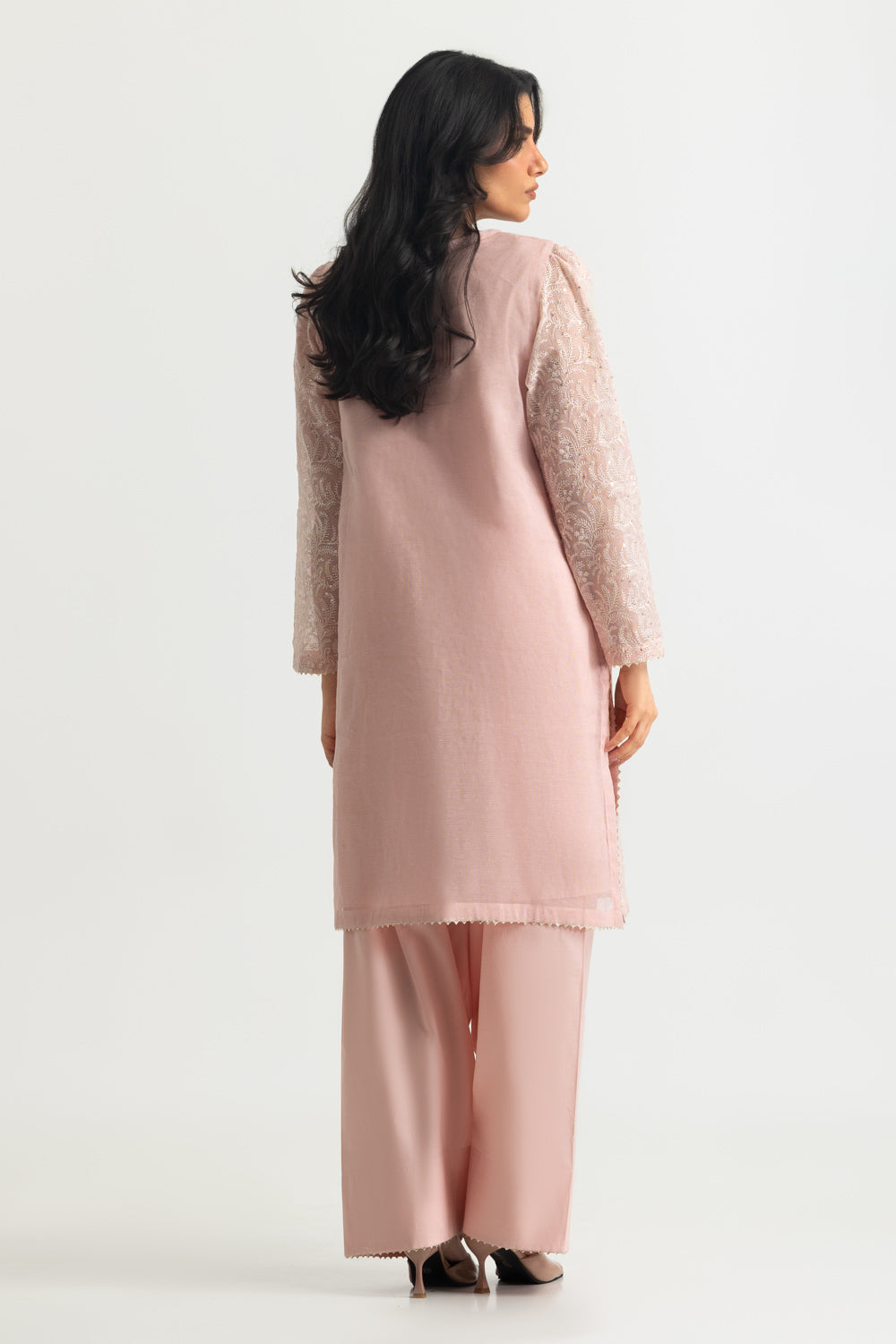 Cotton Net Embroidered Shirt And Dyed Trouser