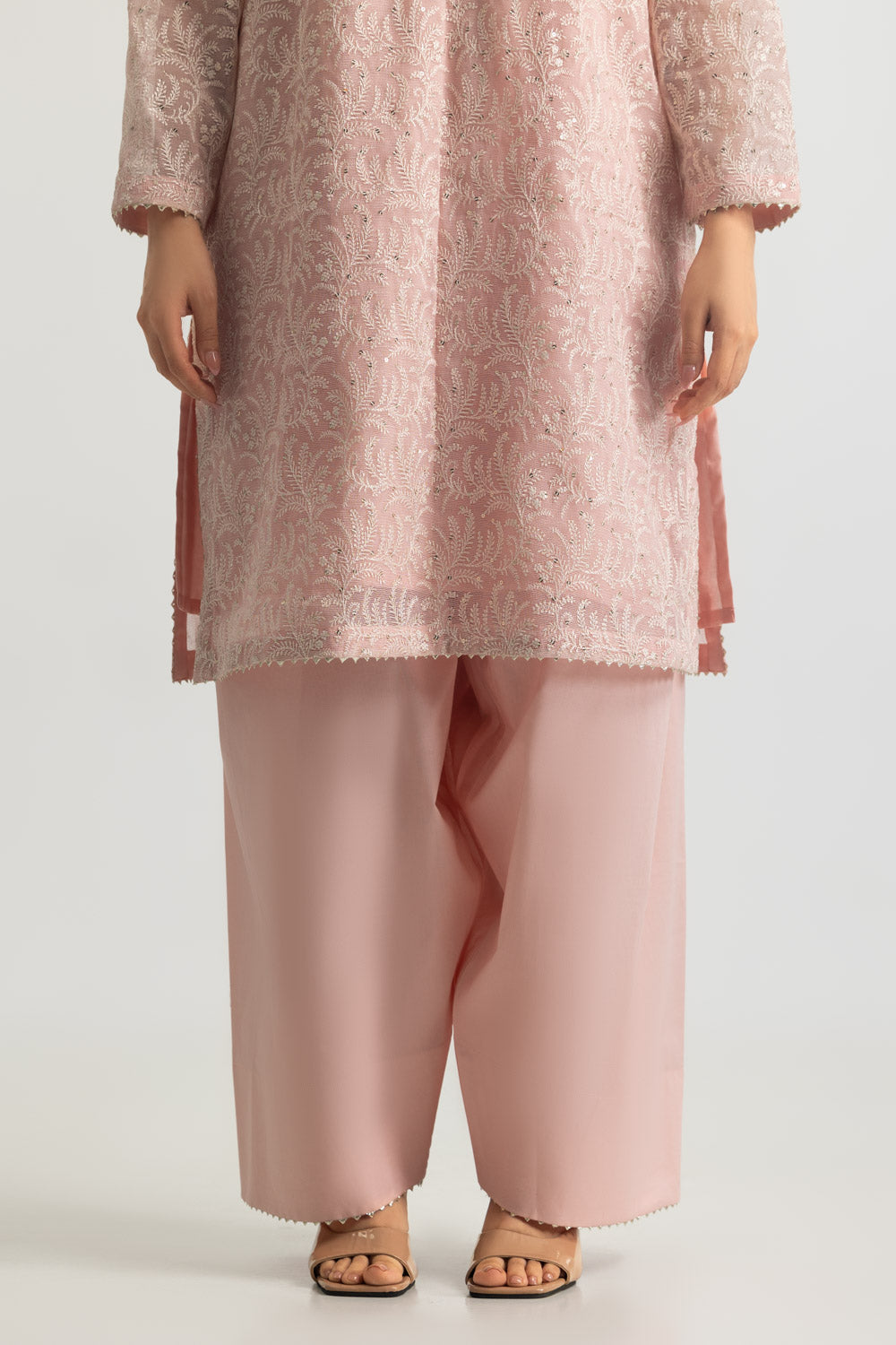 Cotton Net Embroidered Shirt And Dyed Trouser