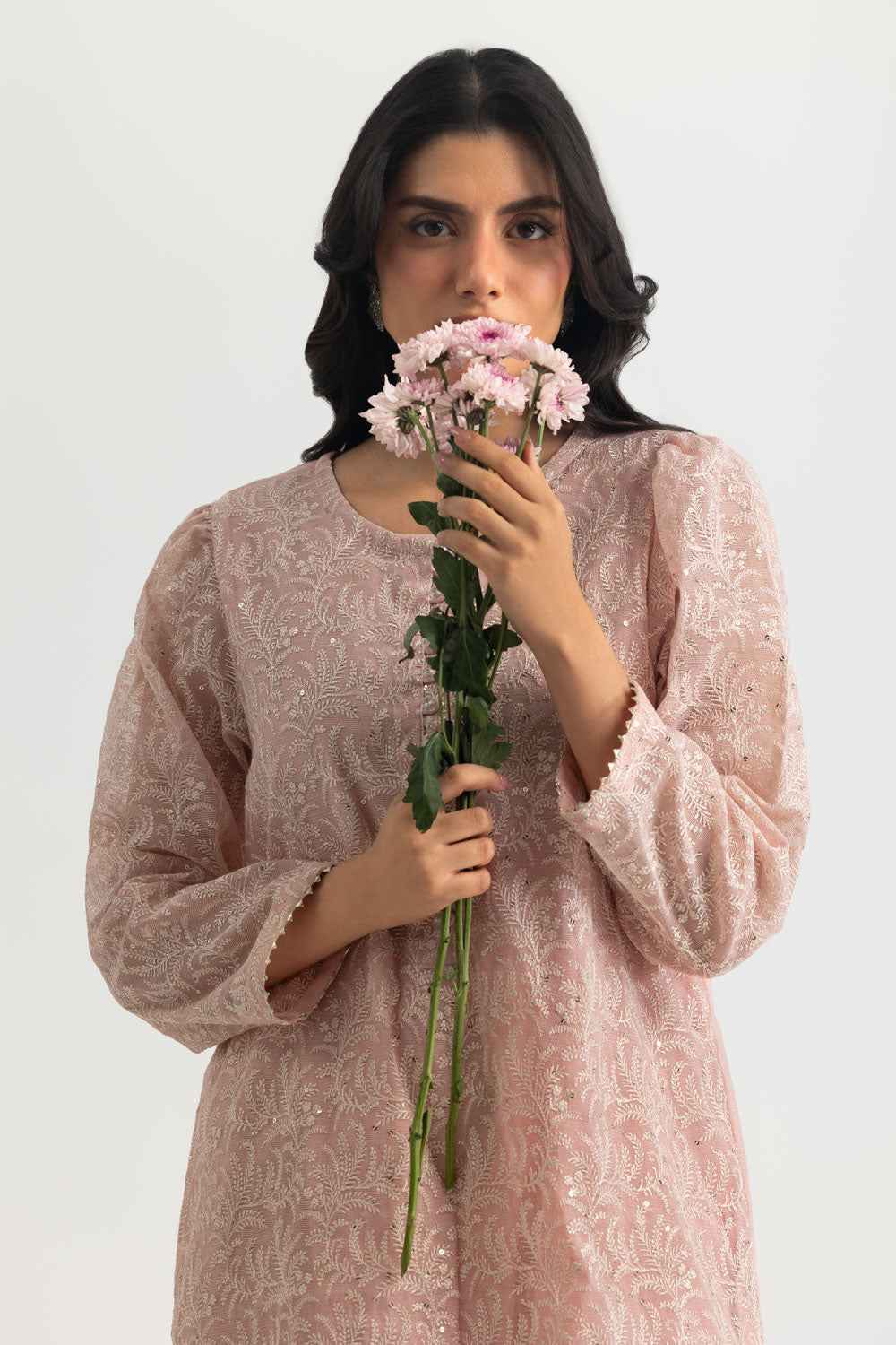 Cotton Net Embroidered Shirt And Dyed Trouser