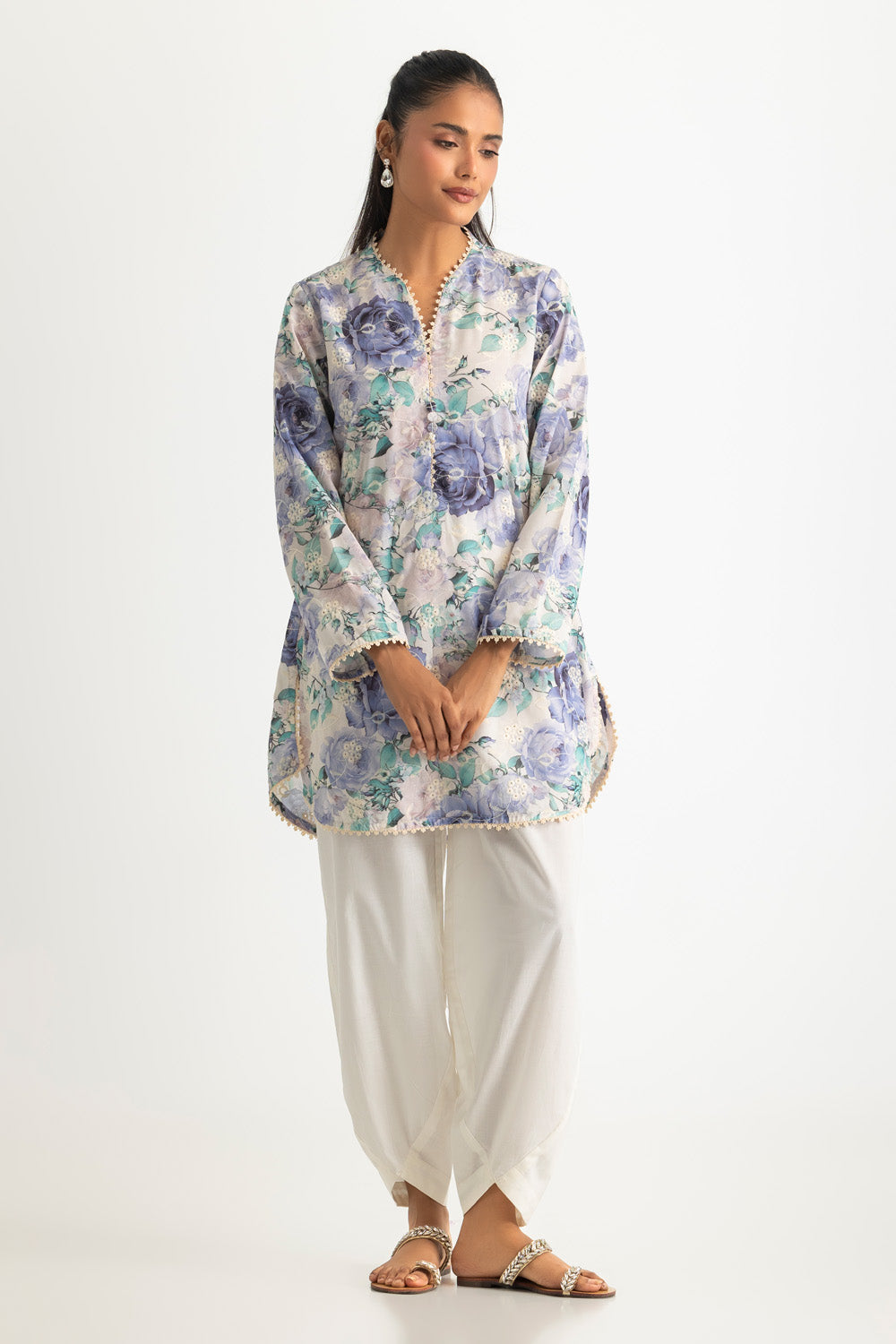 Cotton Printed Shirt With Embroidered And Dyed Trouser