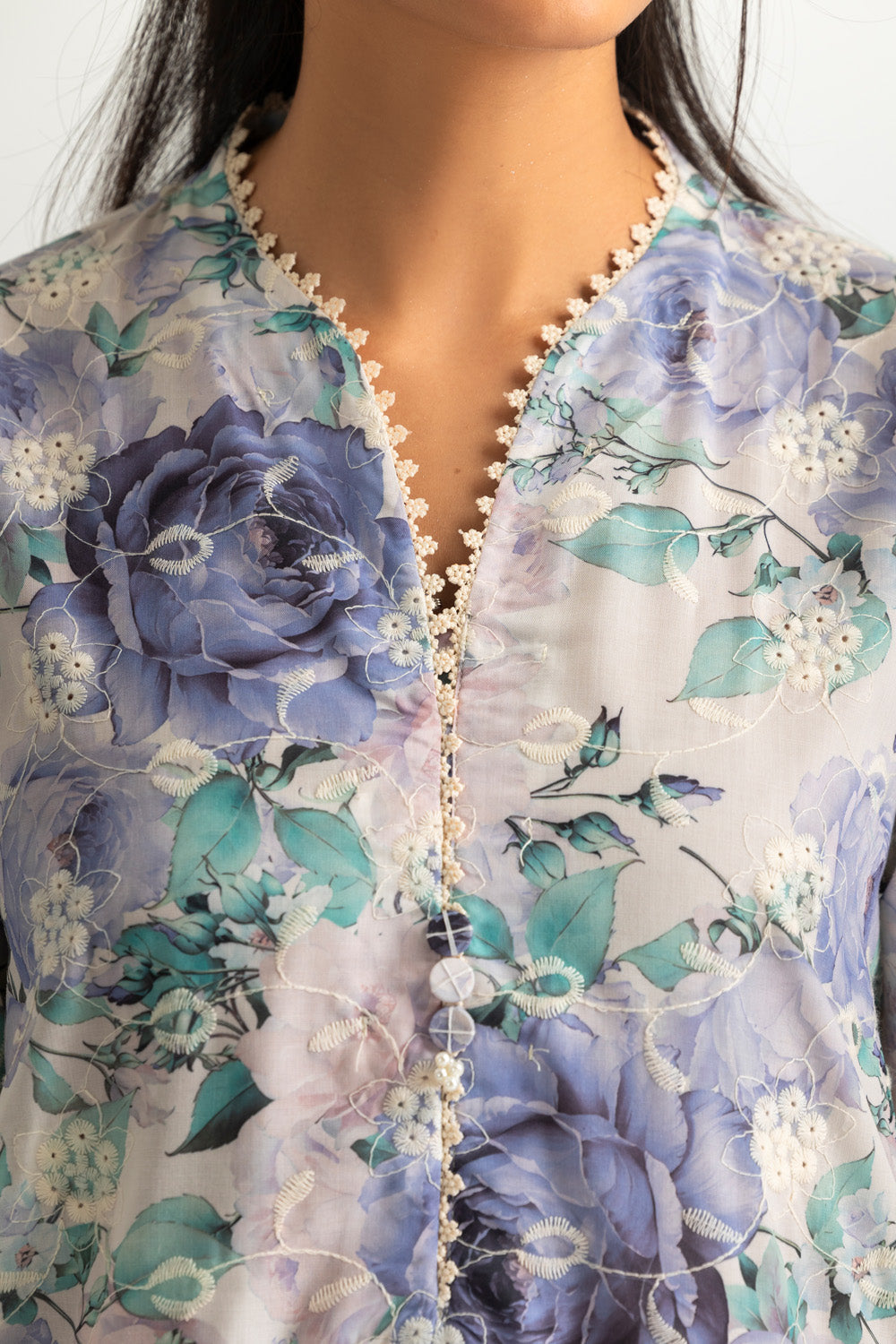 Cotton Printed Shirt With Embroidered And Dyed Trouser