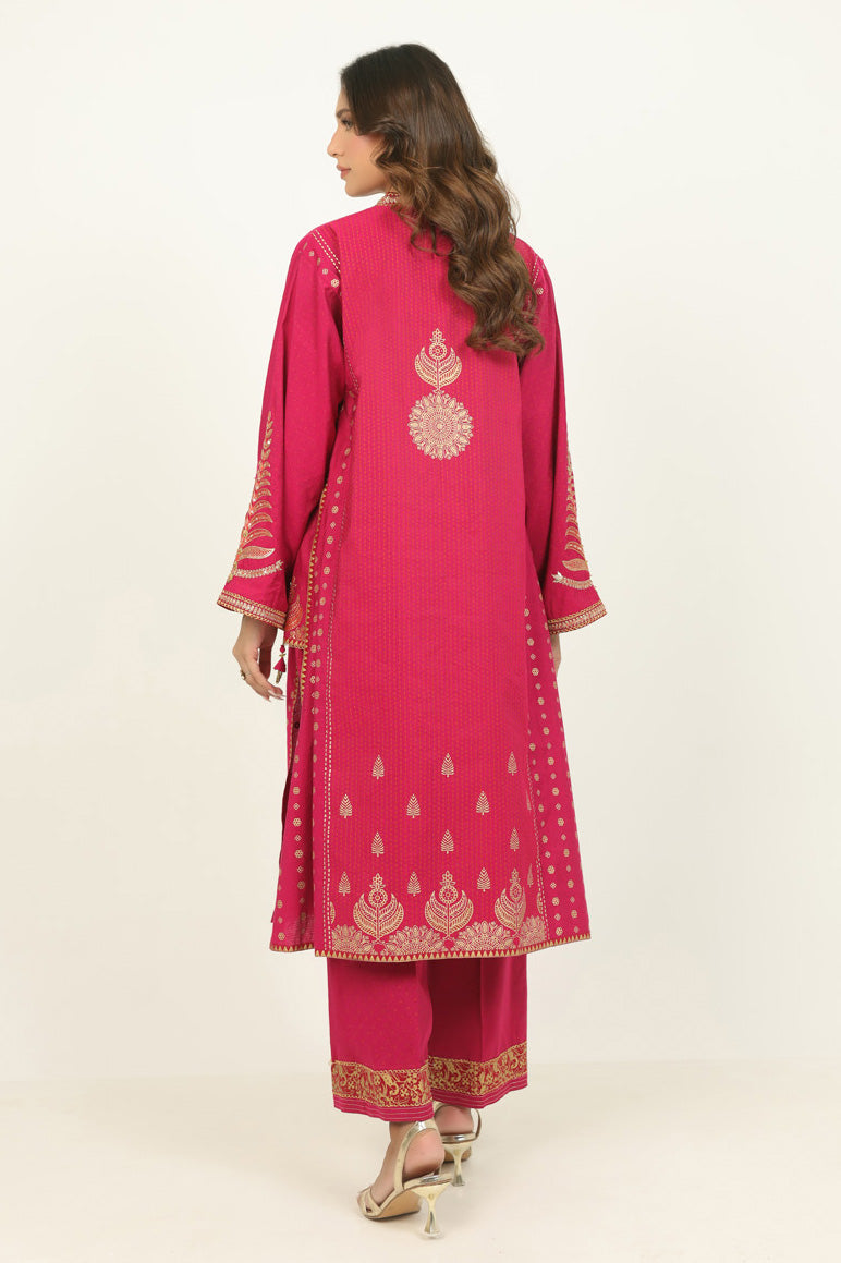 Cotton Silk Embroidered Co-Ord Set With Block Printed