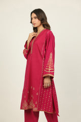 Cotton Silk Embroidered Co-Ord Set With Block Printed
