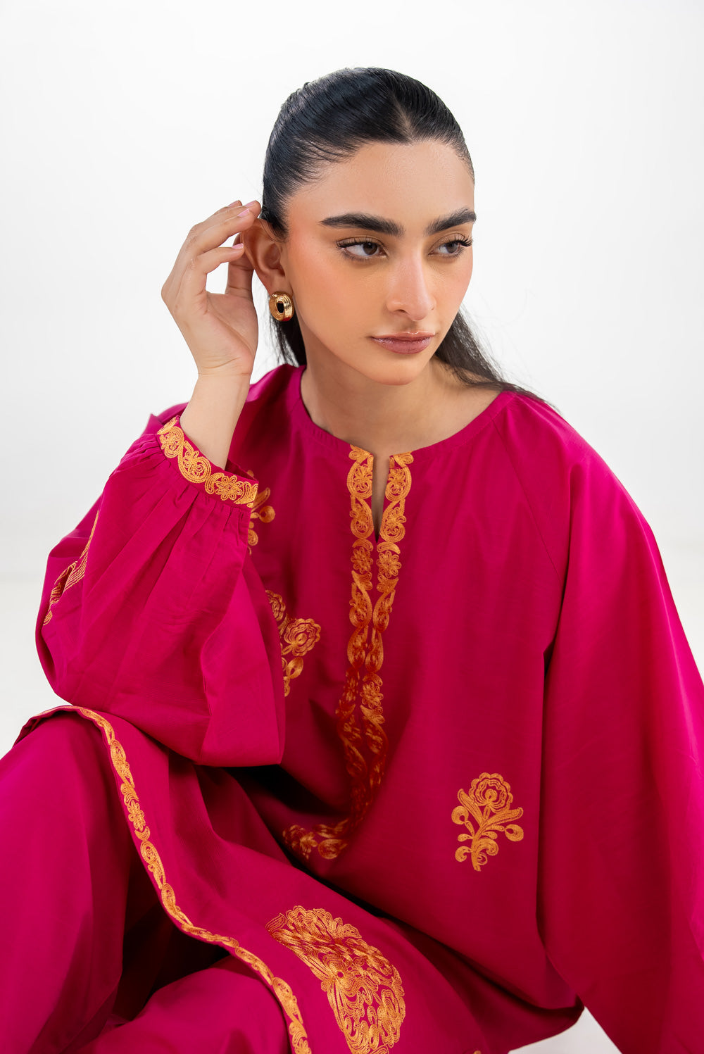 Cotton Viscose Slub Embroidered Co-Ord Set