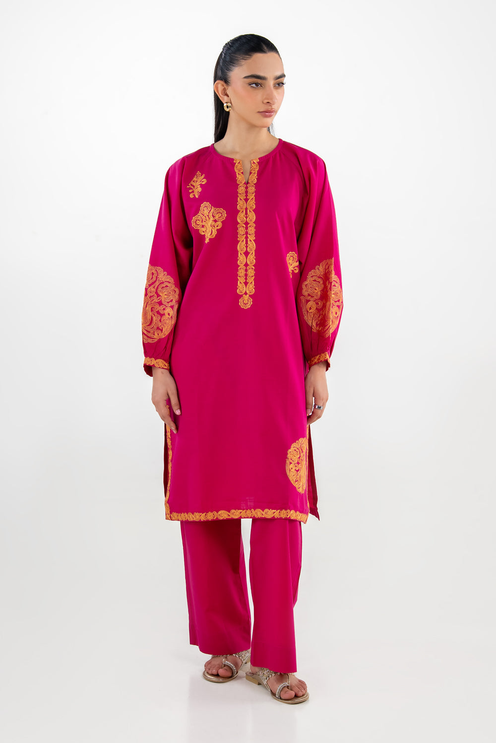 Cotton Viscose Slub Embroidered Co-Ord Set