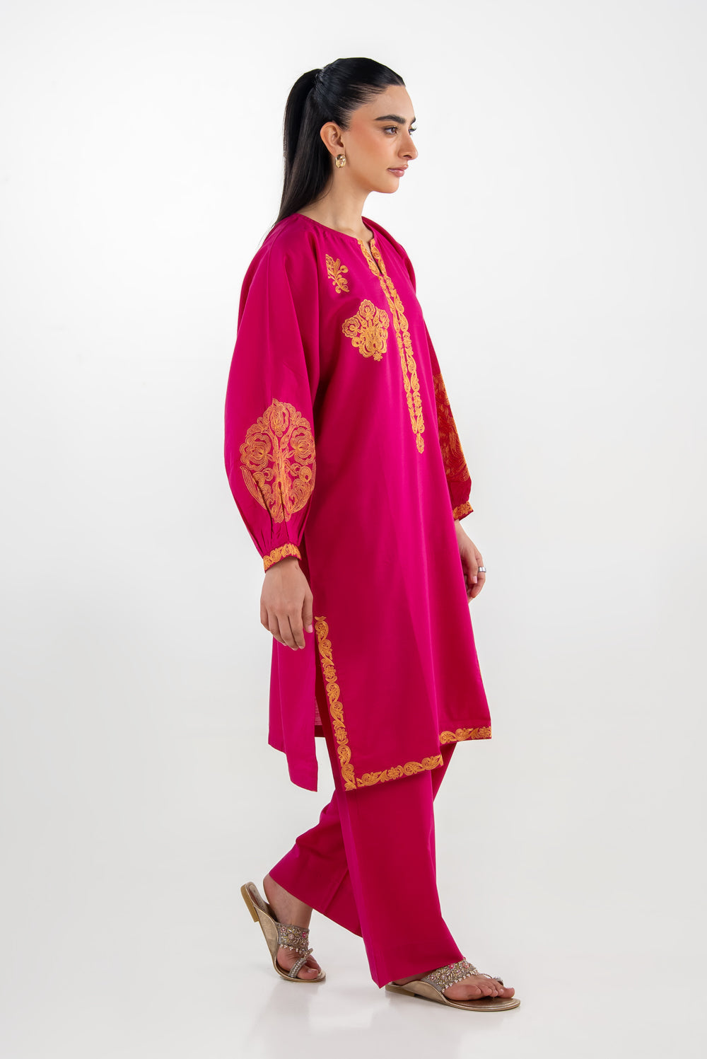 Cotton Viscose Slub Embroidered Co-Ord Set