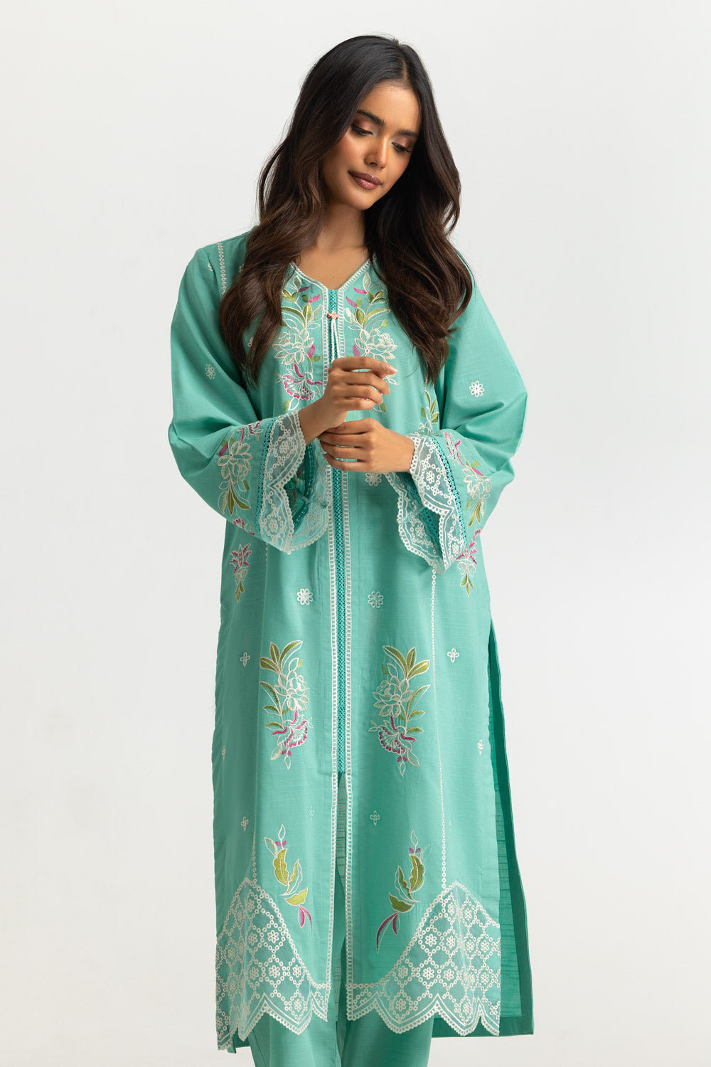Cotton Viscose Slub Embroidered Co-Ord Set
