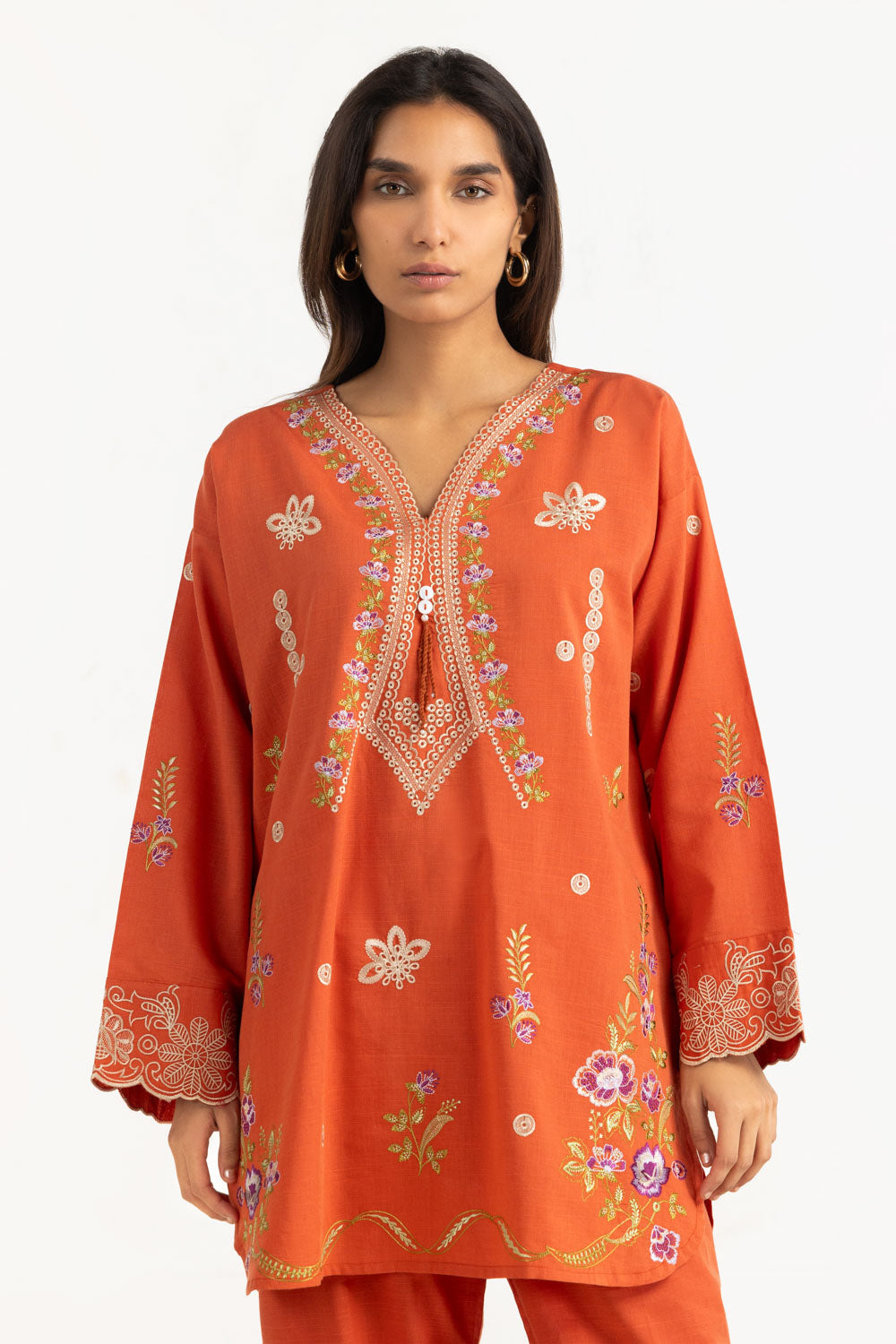 Cotton Viscose Slub Embroidered Co-Ord Set