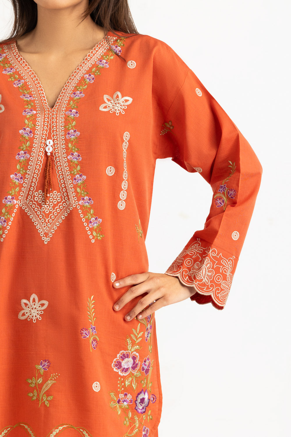Cotton Viscose Slub Embroidered Co-Ord Set