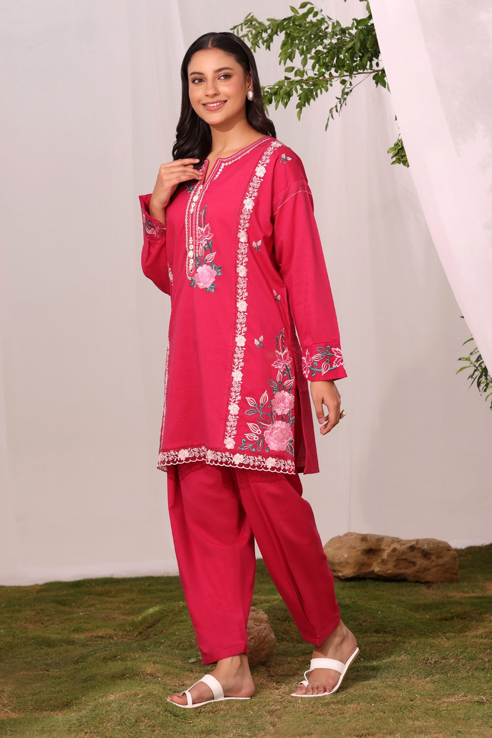 Cotton Viscose Slub Embroidered Co-Ord Set