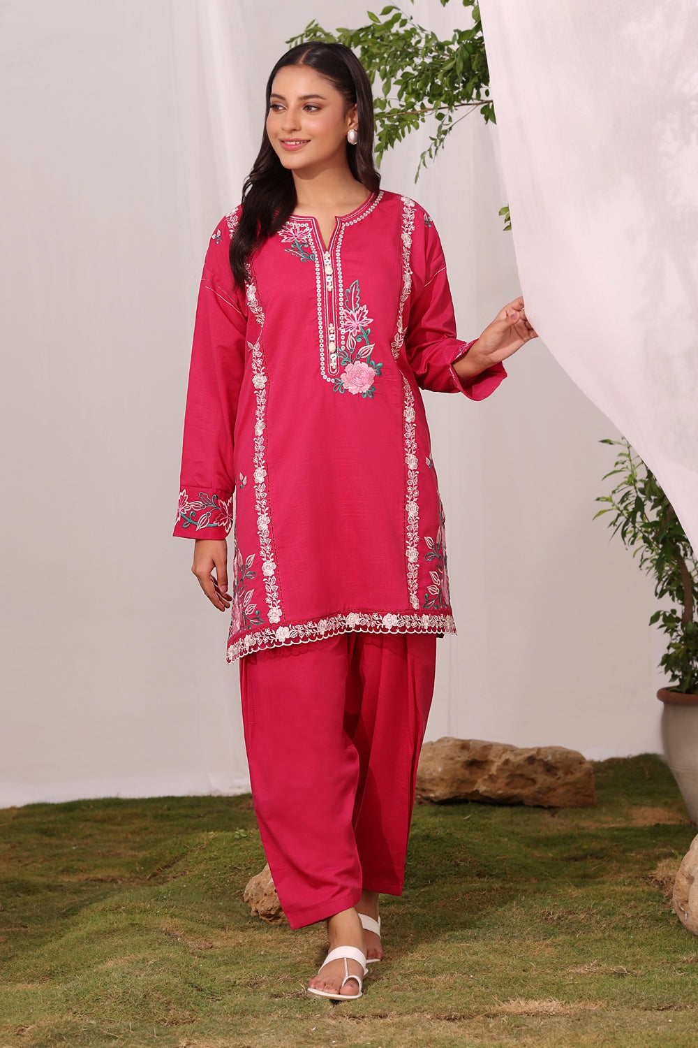 Cotton Viscose Slub Embroidered Co-Ord Set