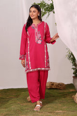 Cotton Viscose Slub Embroidered Co-Ord Set