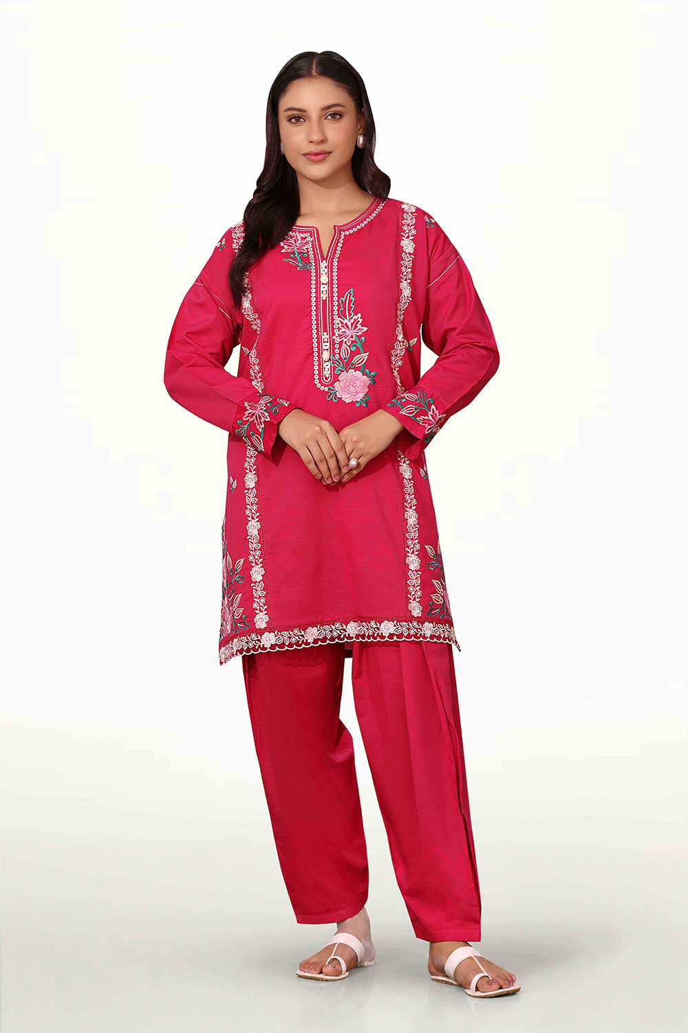 Cotton Viscose Slub Embroidered Co-Ord Set