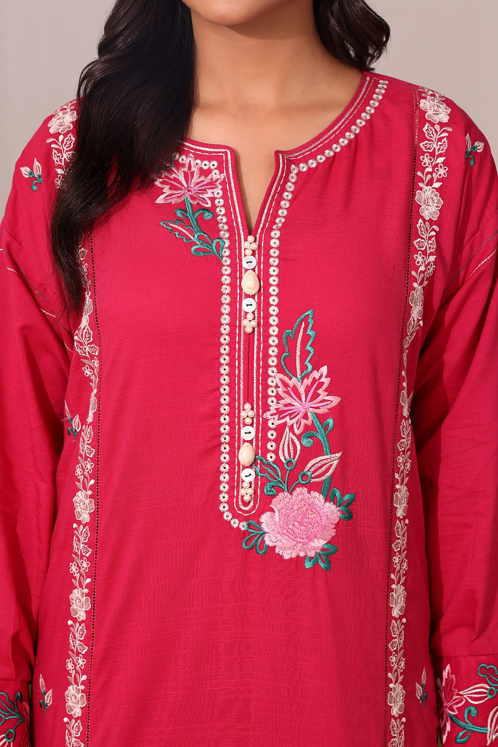 Cotton Viscose Slub Embroidered Co-Ord Set