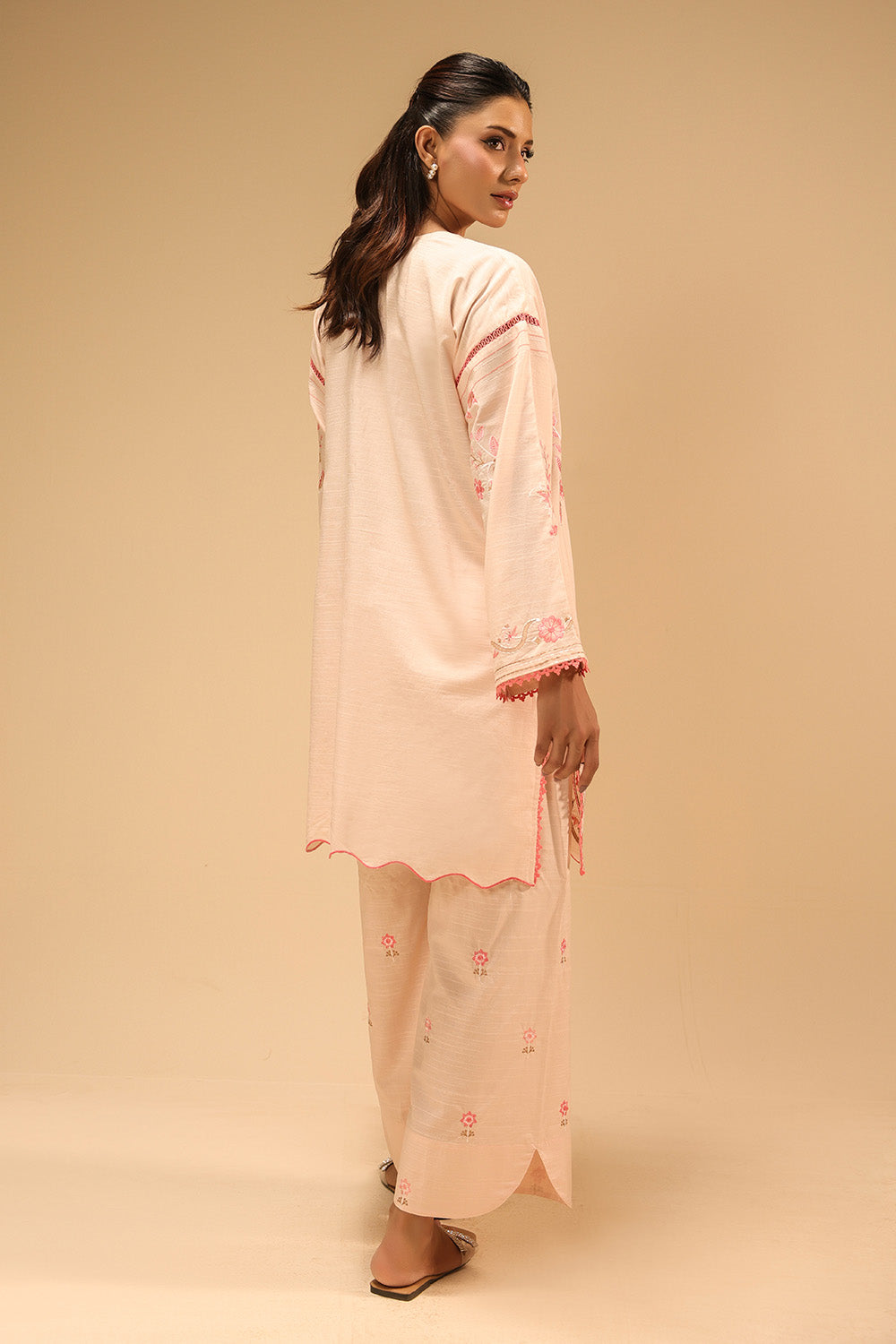 Cotton Viscose Slub Embroidered Co-Ord Set