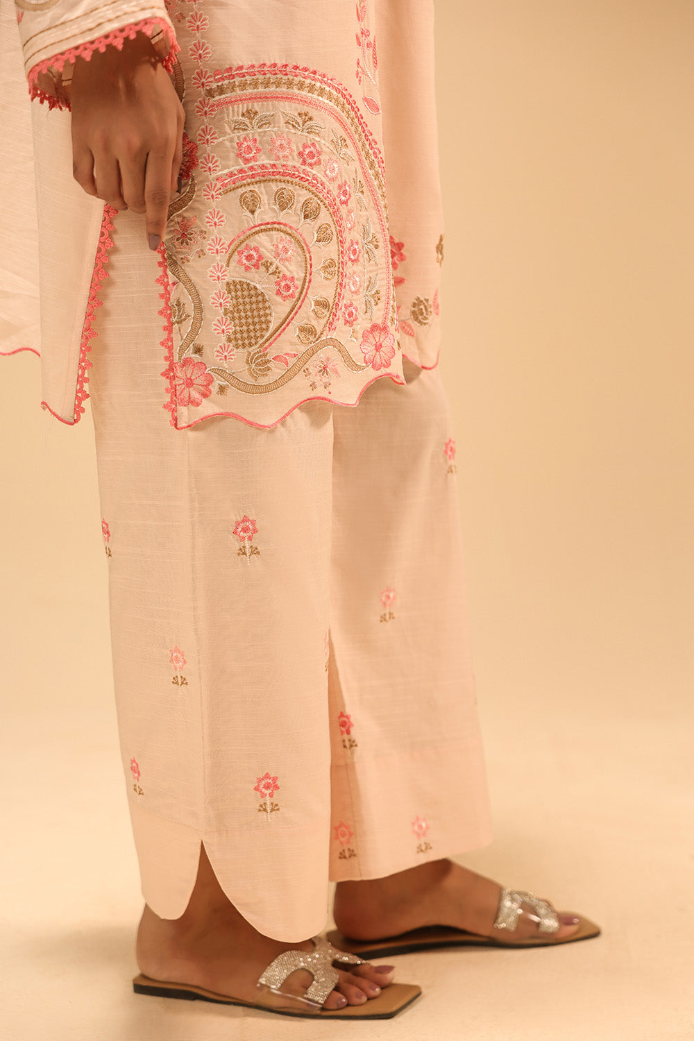 Cotton Viscose Slub Embroidered Co-Ord Set