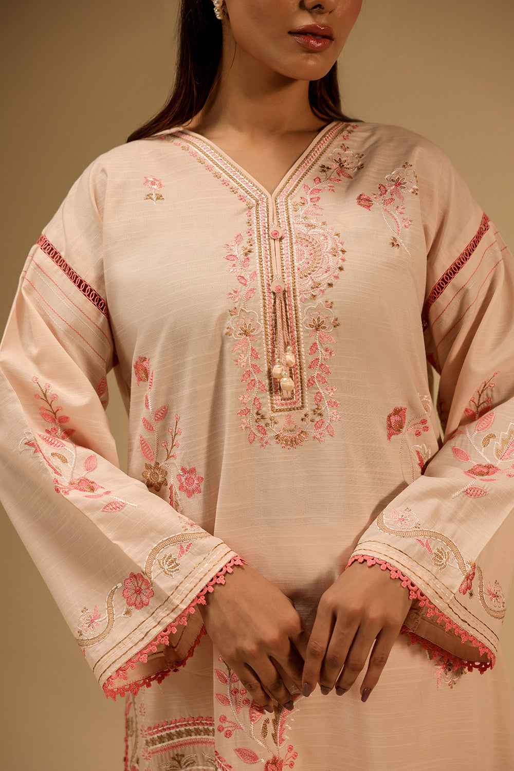 Cotton Viscose Slub Embroidered Co-Ord Set