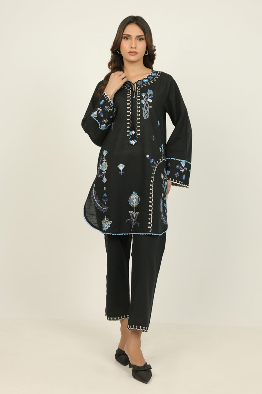 Cotton Viscose Slub Embroidered Co-Ord Set