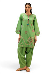 Cotton Viscose Slub Embroidered Co-Ord Set
