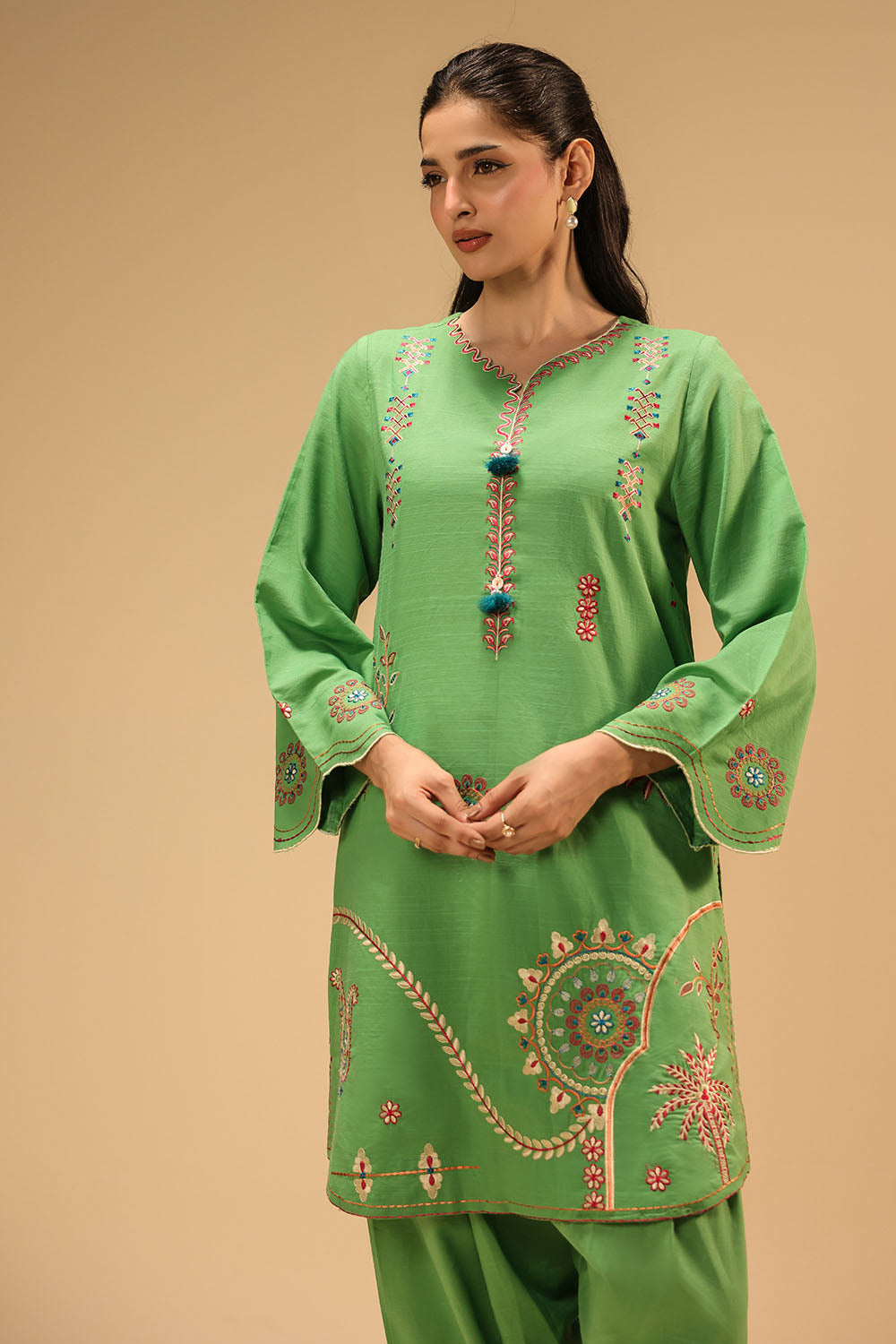 Cotton Viscose Slub Embroidered Co-Ord Set