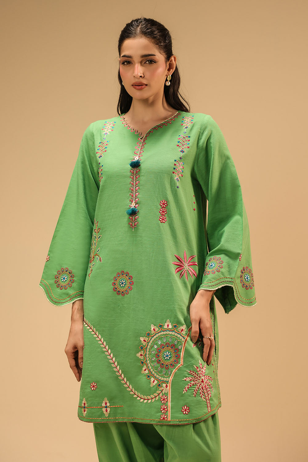 Cotton Viscose Slub Embroidered Co-Ord Set