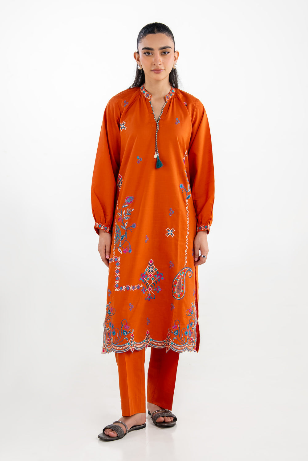 Cotton Viscose Slub Embroidered Co-Ord Set