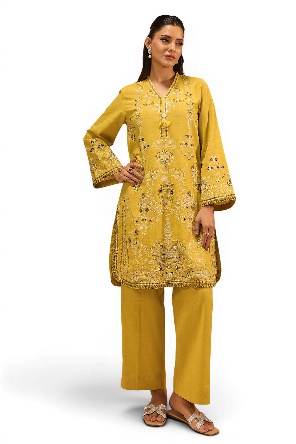 Cotton Viscose Slub Embroidered Co-Ord Set