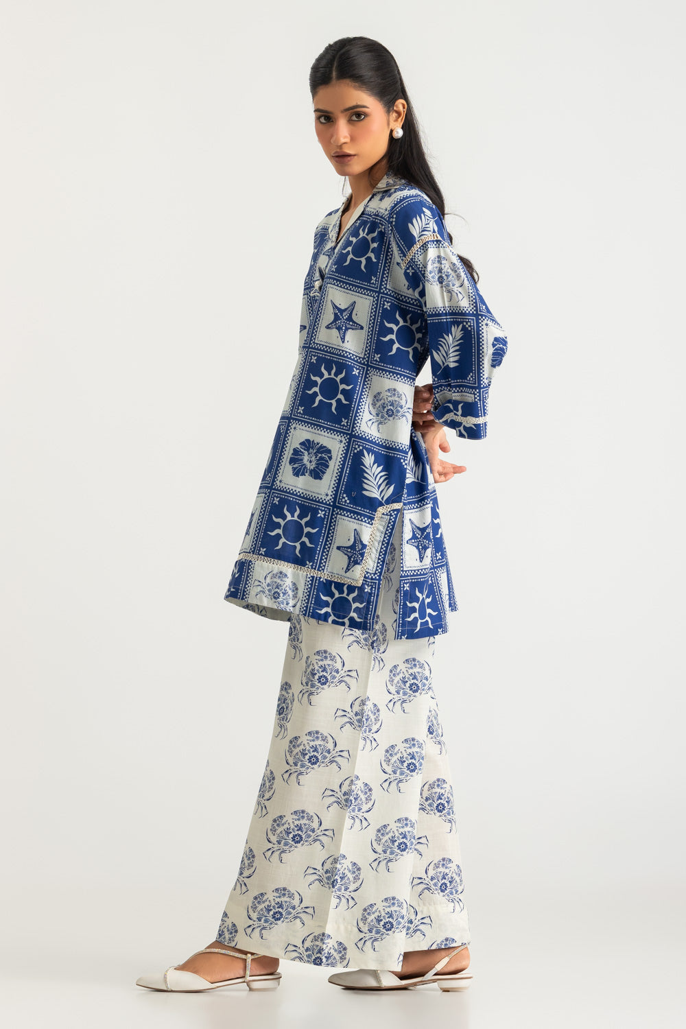 Cross Hatch Printed Co-Ord Set With Embroidered