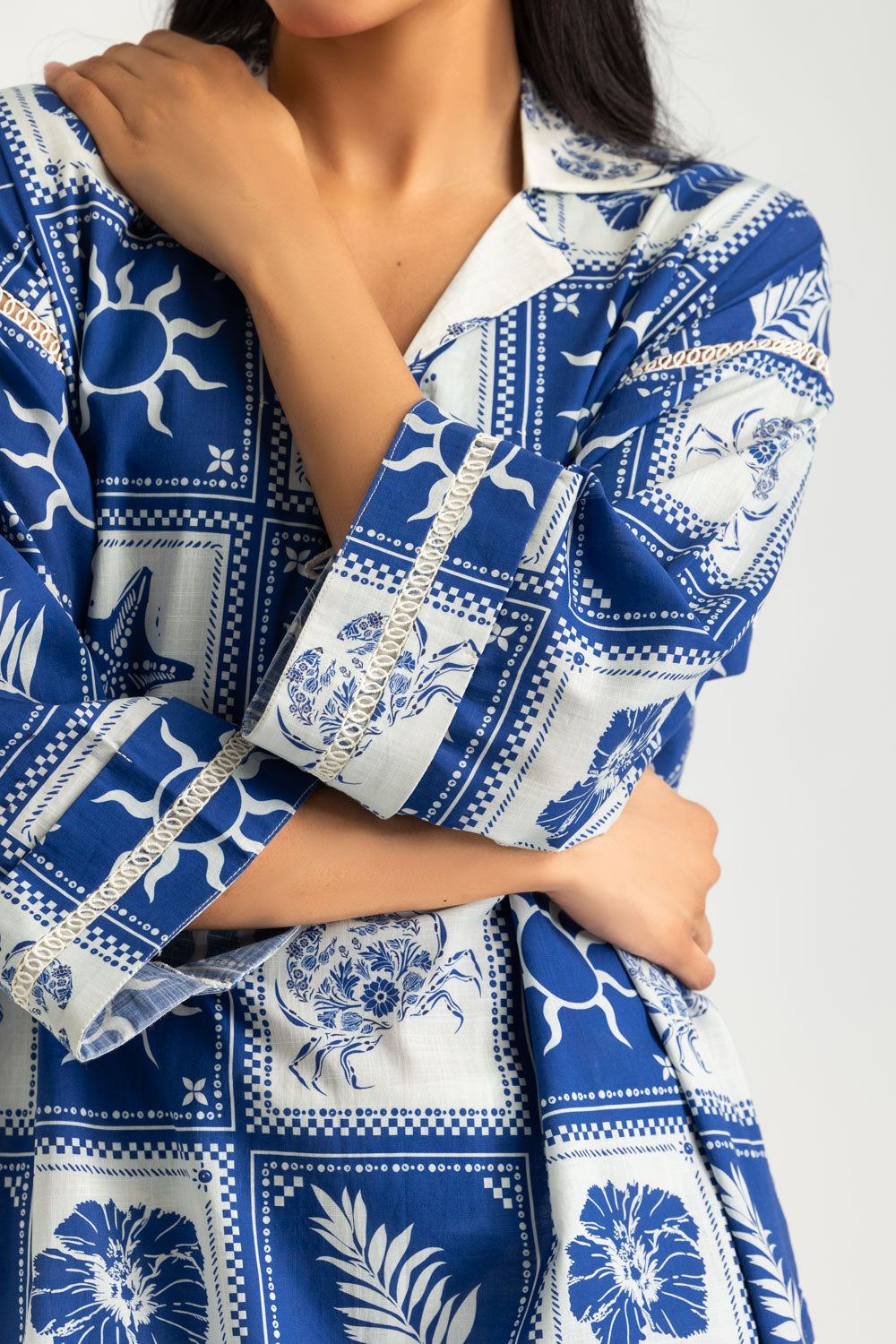 Cross Hatch Printed Co-Ord Set With Embroidered