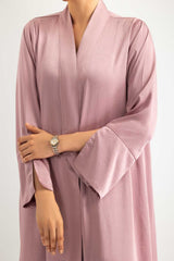 Crushed Satin Abaya With Dyed Scarf