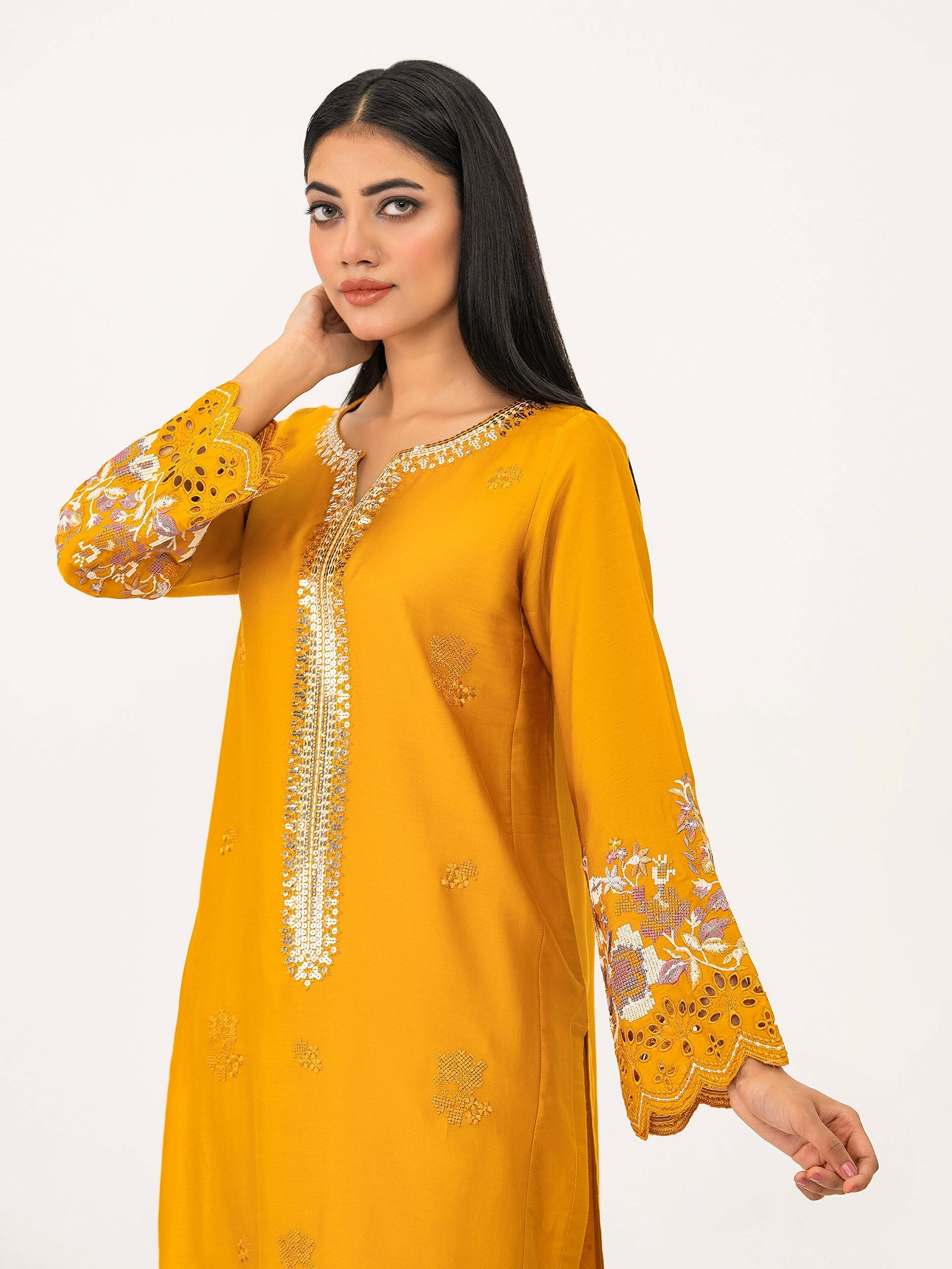 Satin Shirt-Embroidered (Pret)
