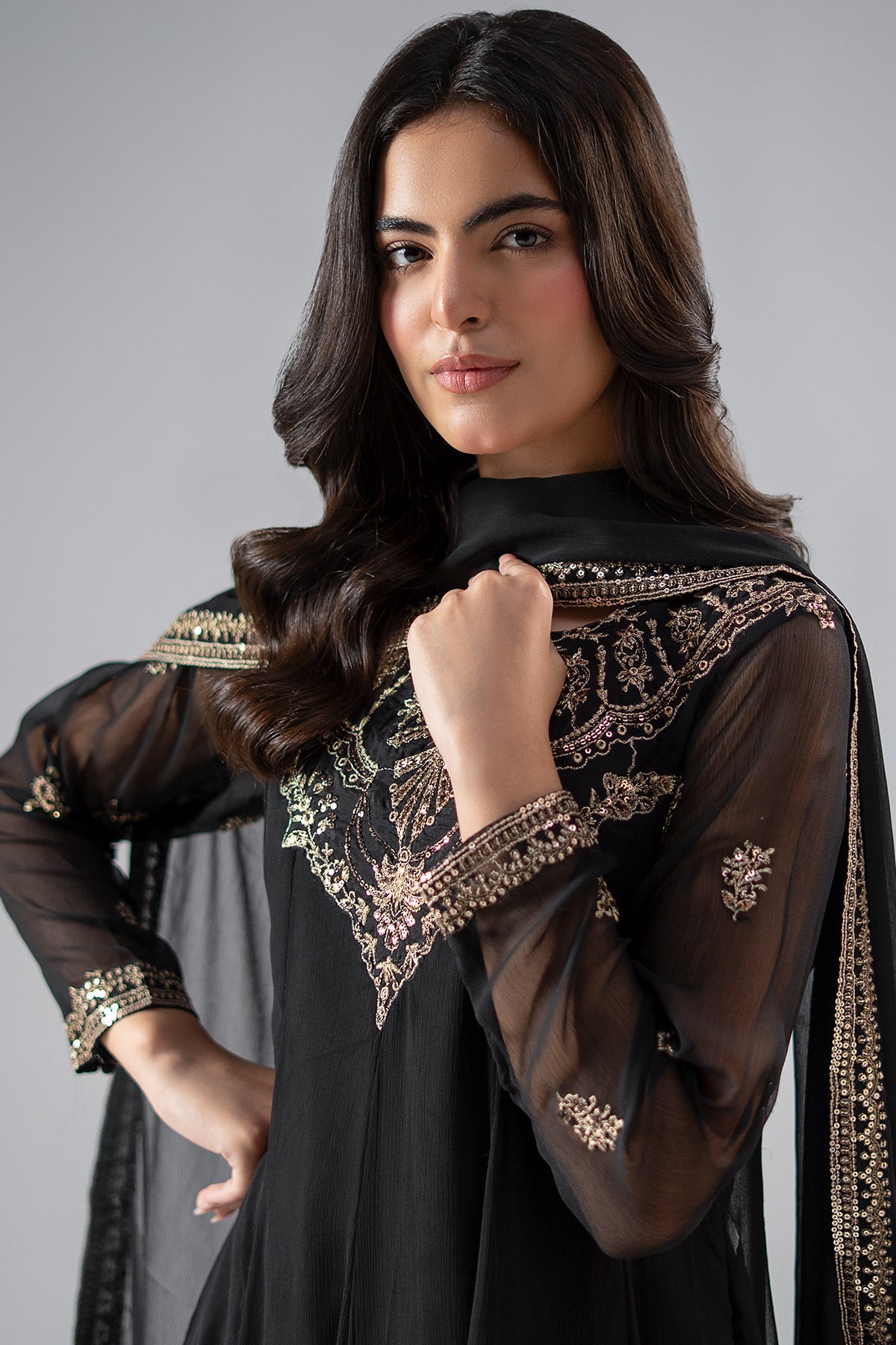 3-PC Embroidered Chiffon CMA-6-298
