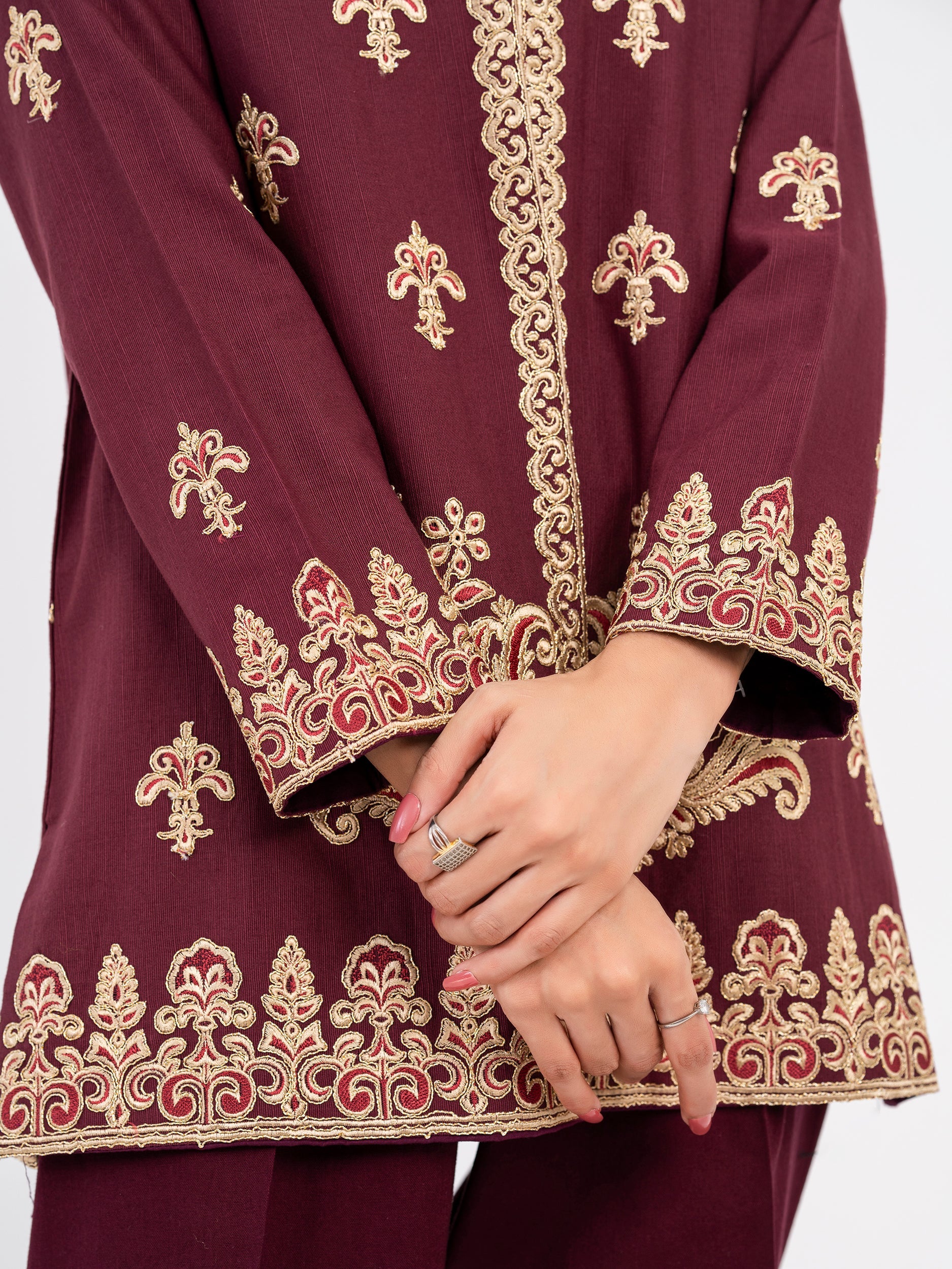 Embroidered Khaddar Cardigan(Pret)